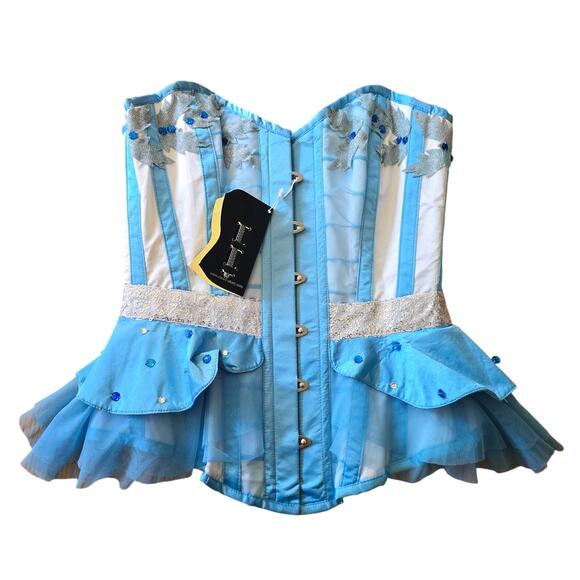 NWT Corset Story Blue Silver Overbust Corset Ren Fair Cosplay Top Size UK8 US4 - Picture 2 of 16